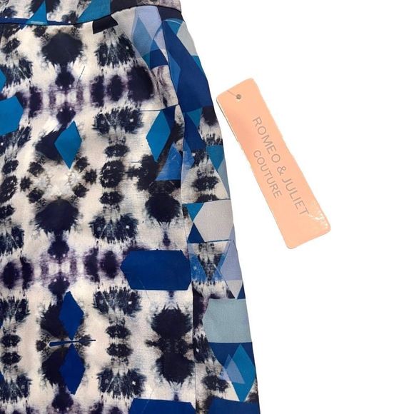 New Romeo & Juliet Couture Blue Multi-color Geometric Silky Fashion Shorts - Picture 7 of 13